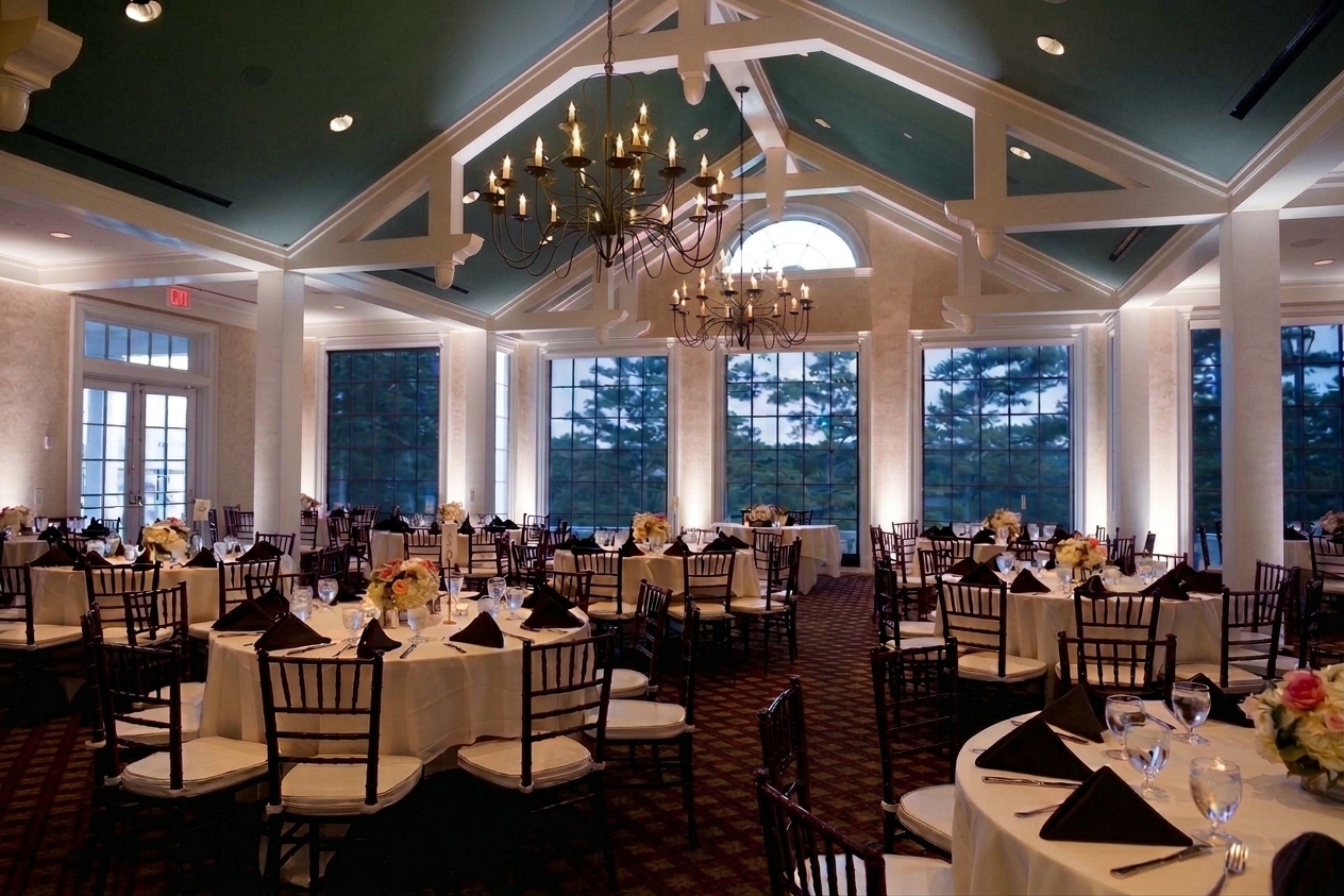 Reception room in cool white uplighting